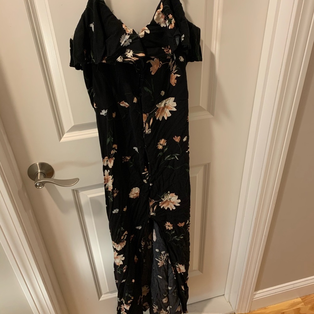 Floor length black floral dress
